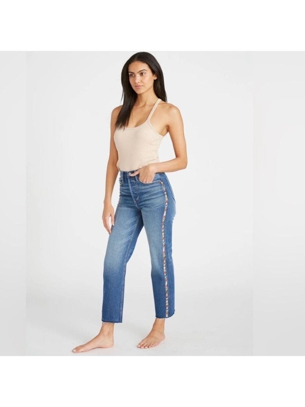 Driftwood Royce Straight Crop Jeans in Kaleidoscope Embroidery Size 26 Boho EUC - Picture 16 of 16